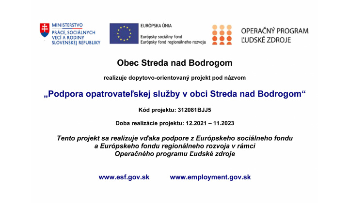 Podpora opatrovateľskej služby v obci Streda nad Bodrogom