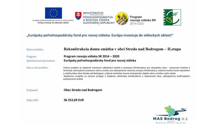 Rekonštrukcia domu smútku v obci Streda nad Bodrogom - II. etapa