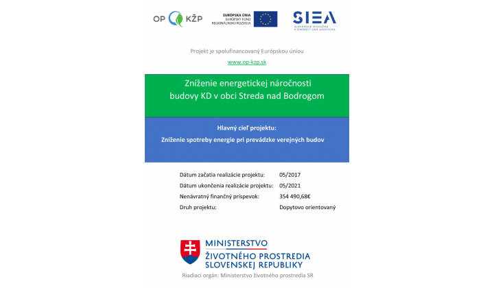 Zníženie energetickej náročnosti budovy KD v obci Streda nad Bodrogom