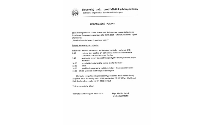 Poznávací zájazd ’’ Pamätné miesta bojov II. svetovej vojny’’ 