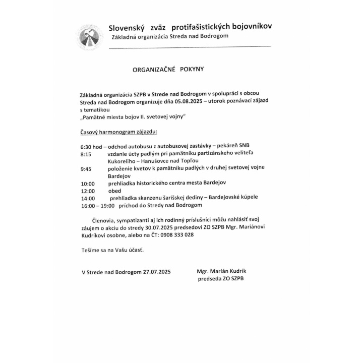 Poznávací zájazd ’’ Pamätné miesta bojov II. svetovej vojny’’ 